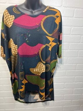 LuLaRoe Navy, Mustard & Magenta Abstract Knit Top